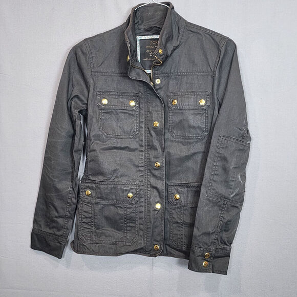 J Crew Women's Relaxed Boyfriend Field Jacket Size XS Gray Black Cinch Waist - Picture 1 of 7